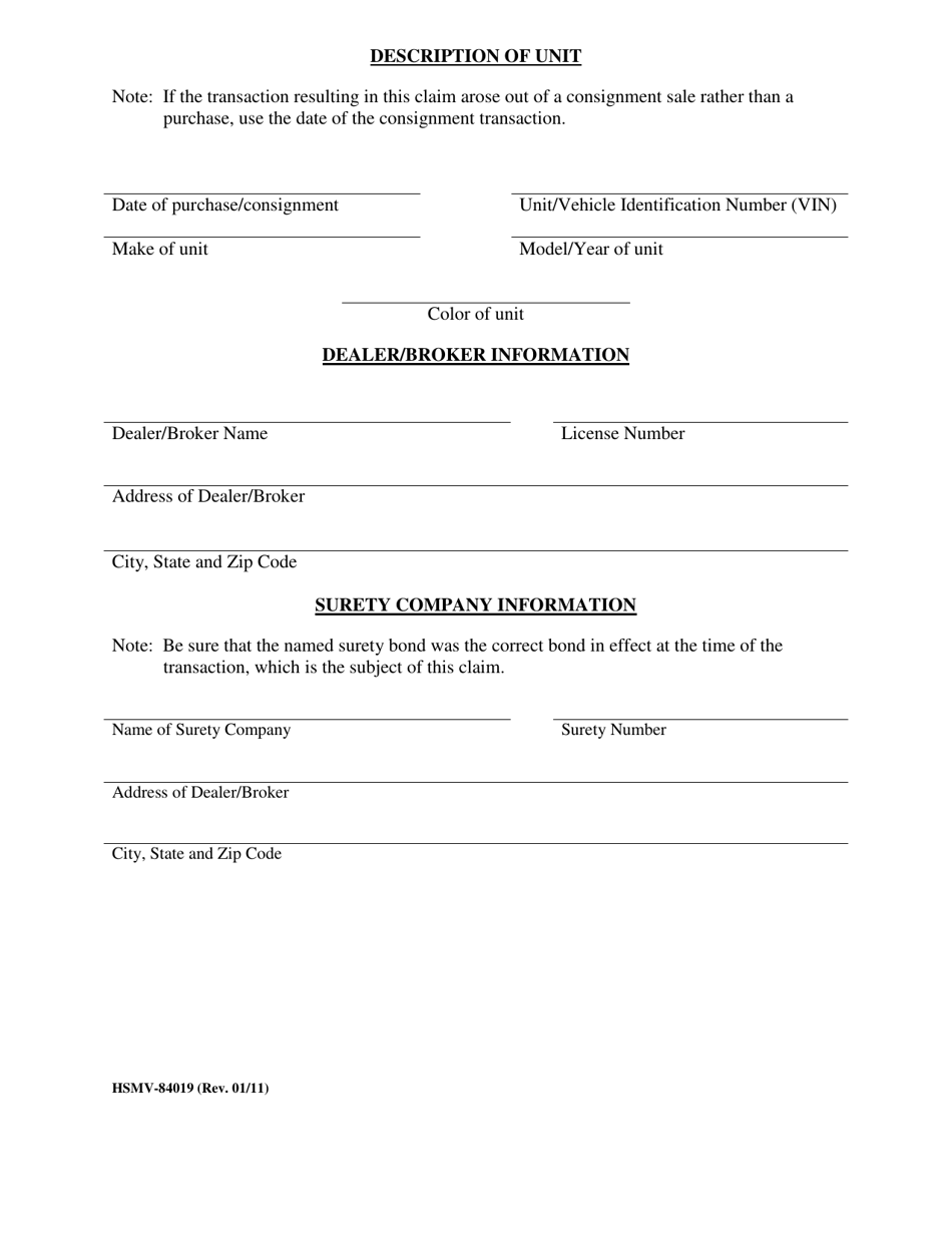 Form HSMV-84019 Application and Claim to Recover Compensation From the Mobile Home and Recreational Vehicle Trust Fund - Florida, Page 2