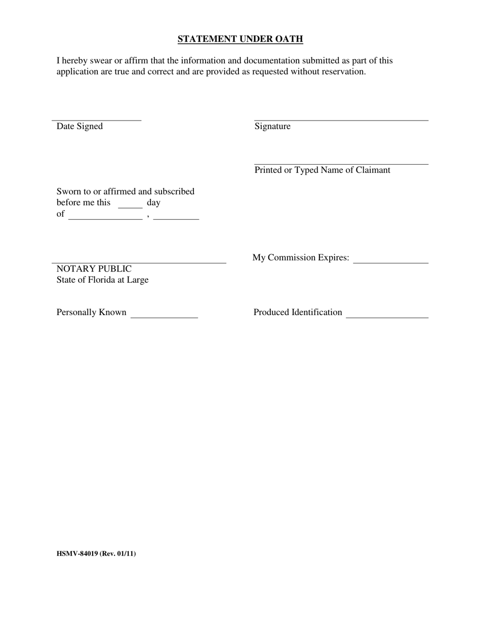 Form HSMV-84019 Application and Claim to Recover Compensation From the Mobile Home and Recreational Vehicle Trust Fund - Florida, Page 5