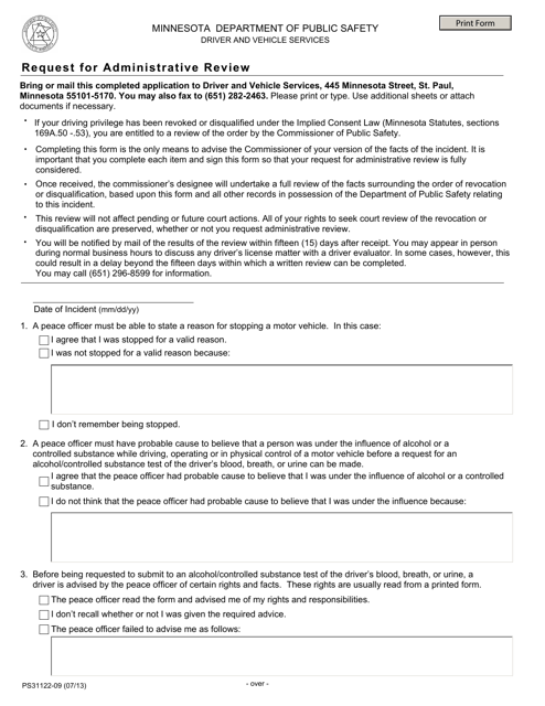 Form PS31122 Request for Administrative Review - Minnesota
