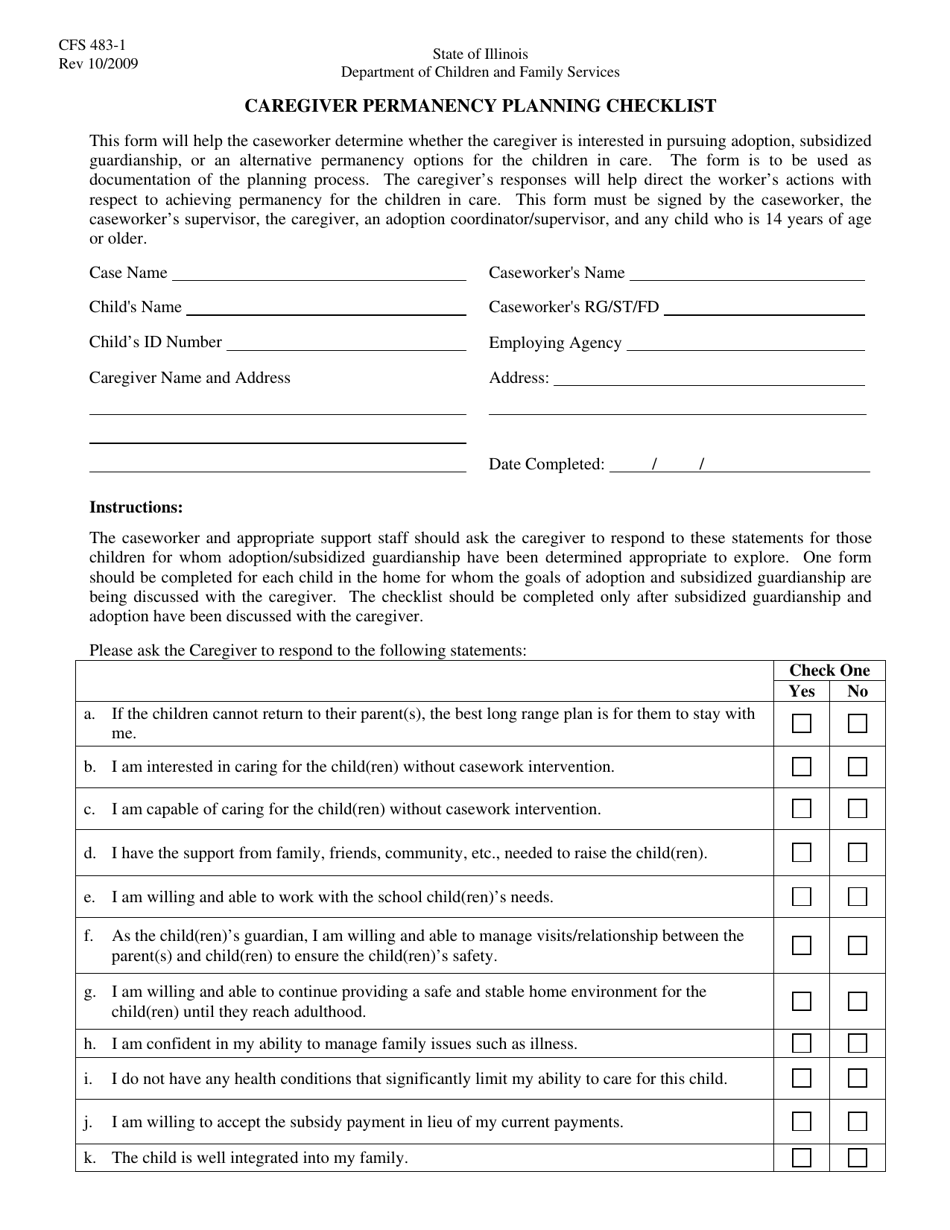 Form CFS483-1 Caregiver Permanency Planning Checklist - Illinois, Page 1