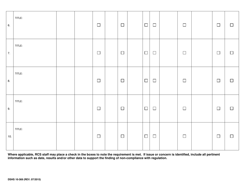 DSHS Form 10-369 Attachment K Assisted Living Facility Staff Sample / Record Review - Washington, Page 2