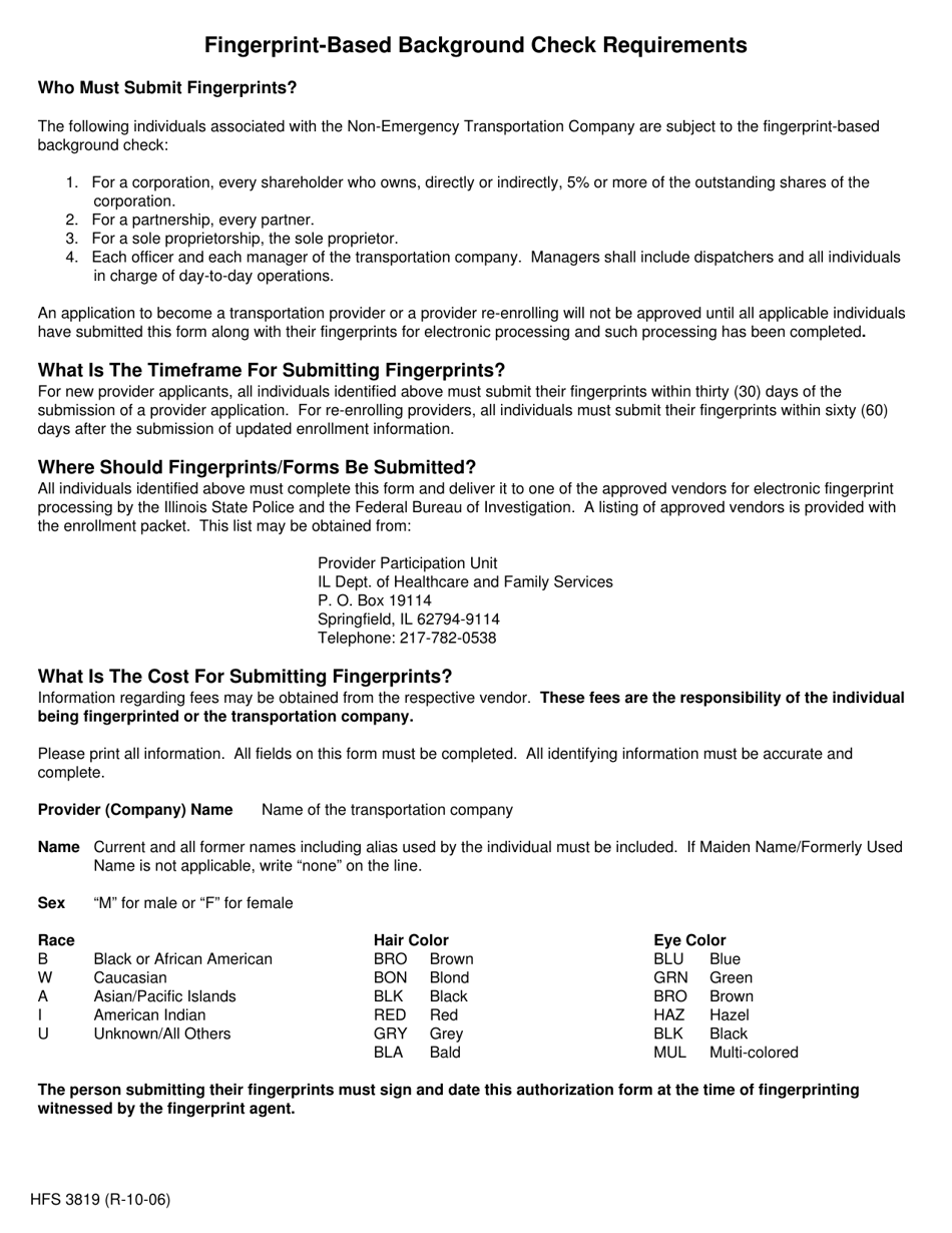 Form HFS3819 Non-emergency Transportation Fingerprint Form - Illinois, Page 2