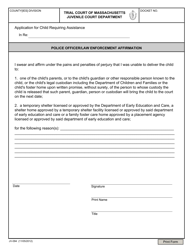 Document preview: Form JV-094 Police Officer/Law Enforcement Affirmation - Massachusetts