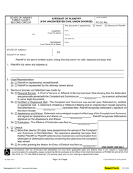 Form 2F-P-415 Affidavit of Plaintiff (For Uncontested Civil Union Divorce) - Hawaii