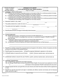 Form 2F-P-415 Affidavit of Plaintiff (For Uncontested Civil Union Divorce) - Hawaii, Page 2
