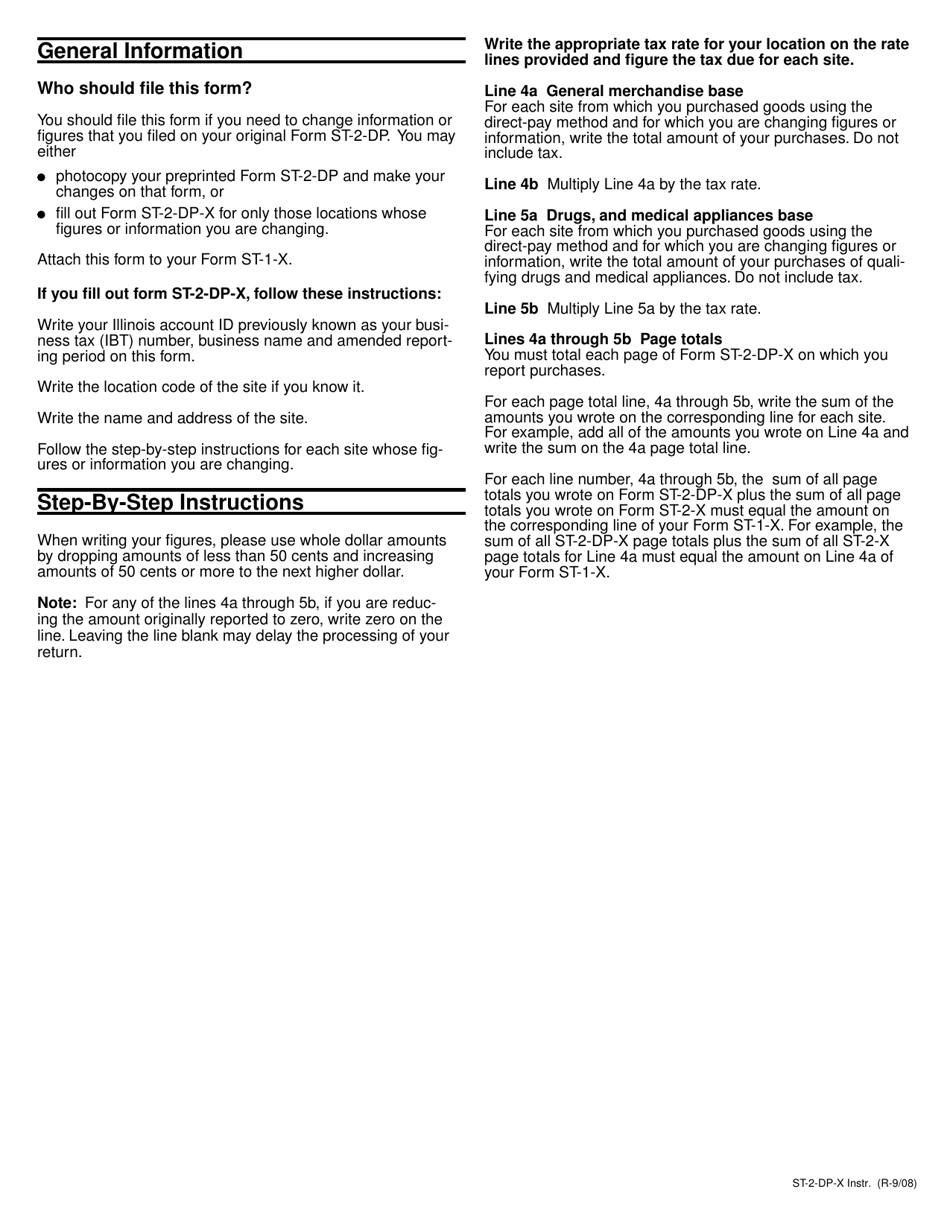 Instructions for Form ST-2-DP-X Amended Direct Pay Multiple Site Form - Illinois, Page 1