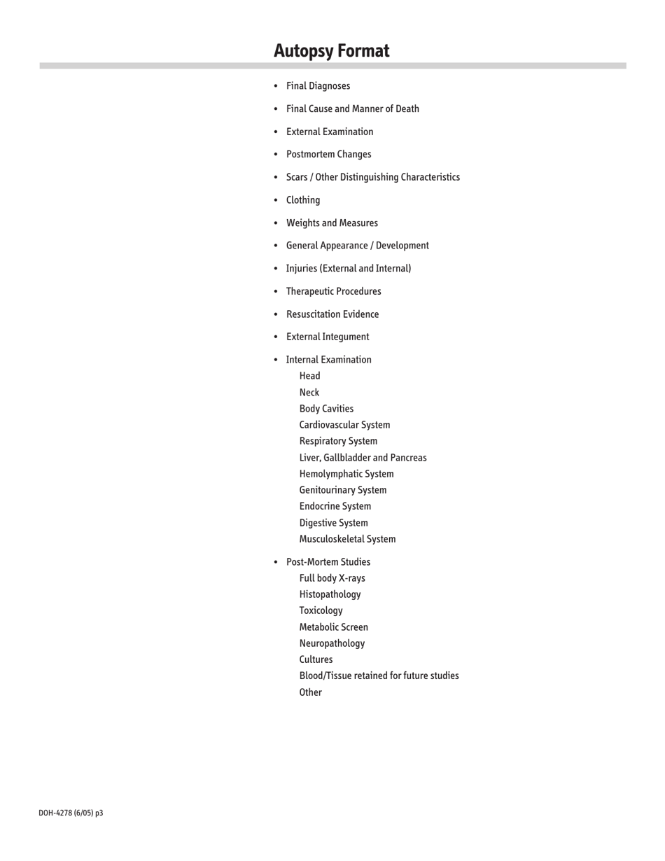Form DOH-4278 Infant Autopsy Protocol - New York, Page 3