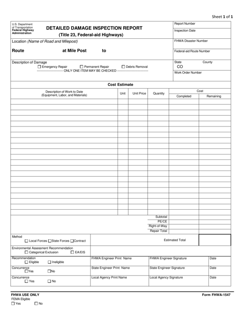 Form FHWA-1547 Detailed Damage Inspection Report