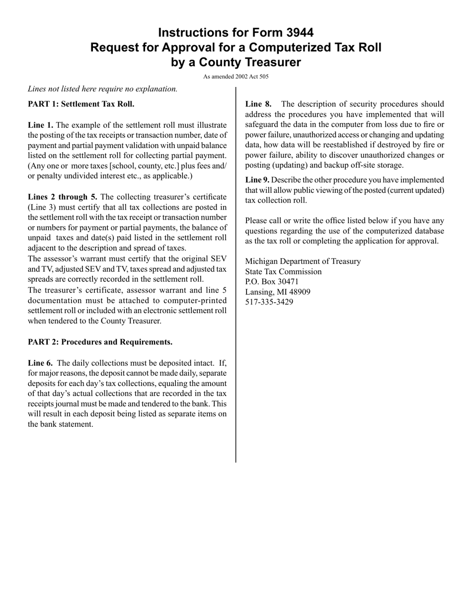 Form 3944 Request for Approval of Computerized Tax Roll by County Treasurer - Michigan, Page 3