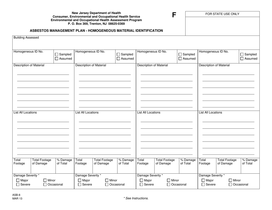 Form ASB-8 (F) Asbestos Management Plan - Homogeneous Material Identification - New Jersey, Page 1