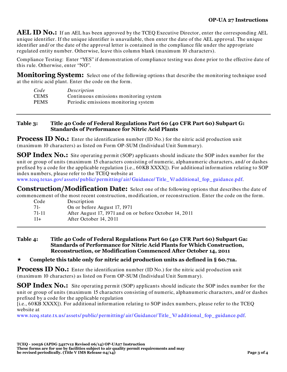 Form TCEQ-10036 (OP-UA27) Nitric Acid Manufacturing Attributes - Texas, Page 3