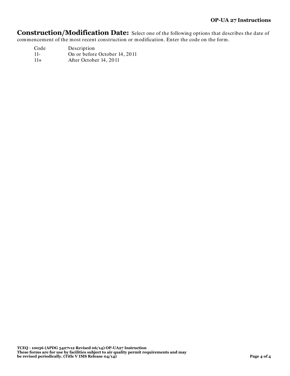 Form TCEQ-10036 (OP-UA27) Nitric Acid Manufacturing Attributes - Texas, Page 4