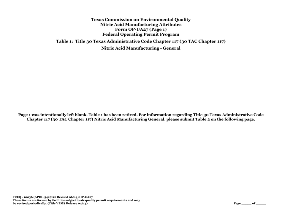 Form TCEQ-10036 (OP-UA27) Nitric Acid Manufacturing Attributes - Texas, Page 5