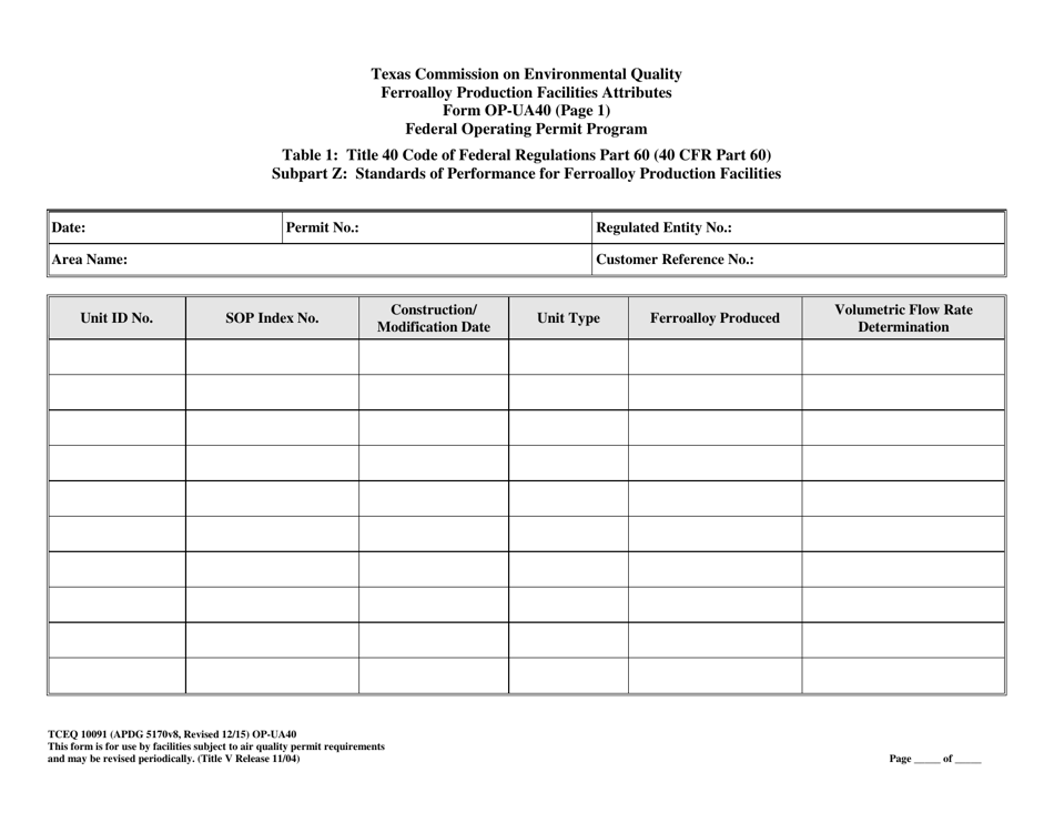 Form TCEQ-10091 (OP-UA40) Ferroalloy Production Facility Attributes - Texas, Page 4