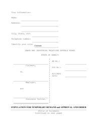 Form LIRAB9 &quot;Stipulation for Temporary Remand and Approval and Order&quot; - Hawaii