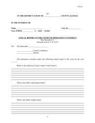 Document preview: Form 187 Annual Report to the Court of Permanent Custodian - Kansas