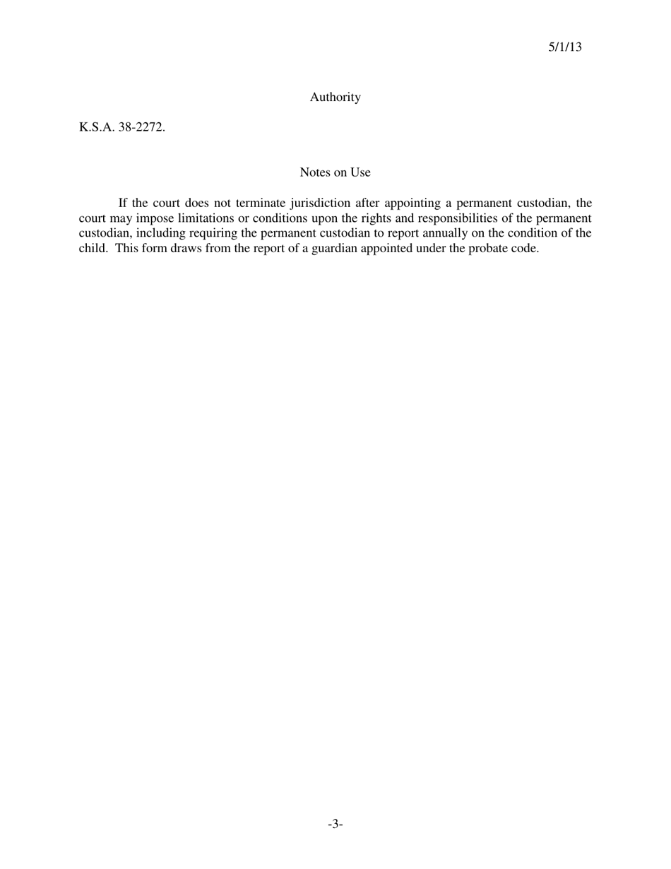 Form 187 Annual Report to the Court of Permanent Custodian - Kansas, Page 3
