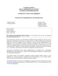 Document preview: Sample Notice of Nonrenewal of Insurance - New Jersey
