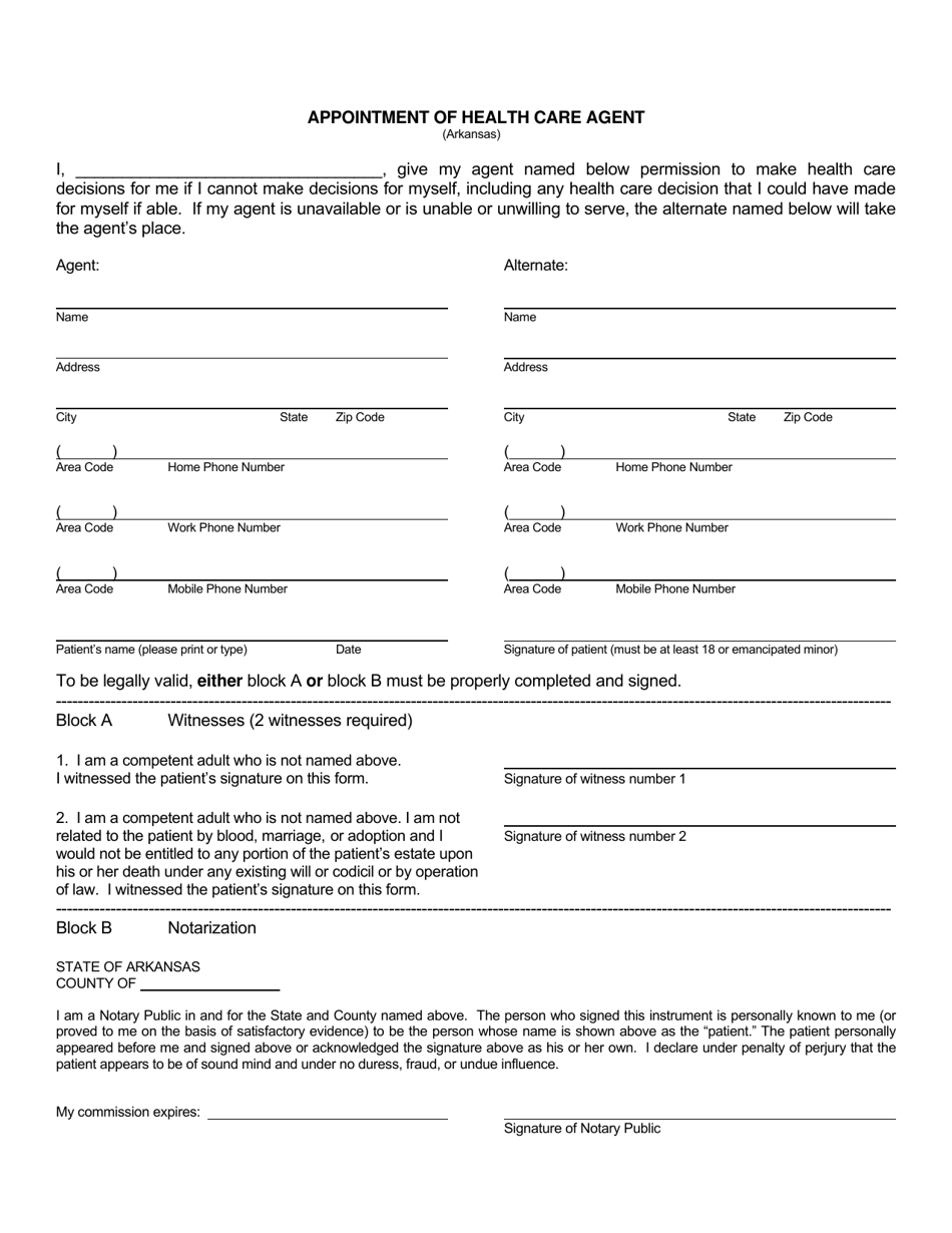 Appointment of Health Care Agent - Arkansas, Page 1