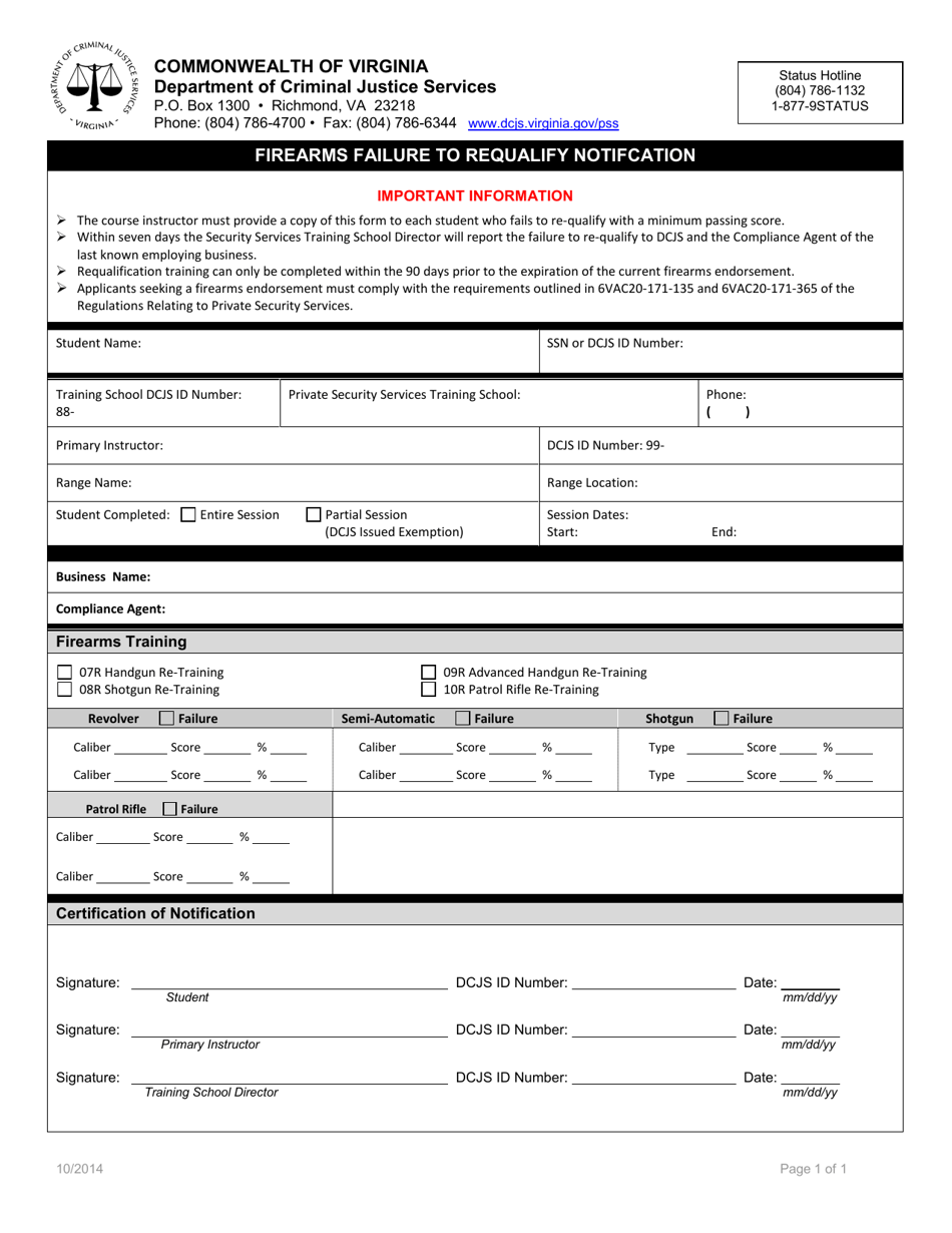 Firearms Failure to Requalify Notification - Virginia, Page 1