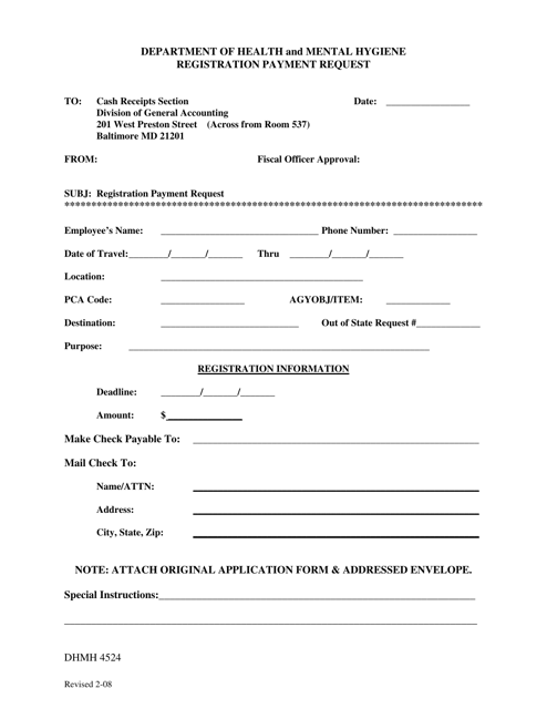 Form DHMH4524 Registration Payment Request - Maryland