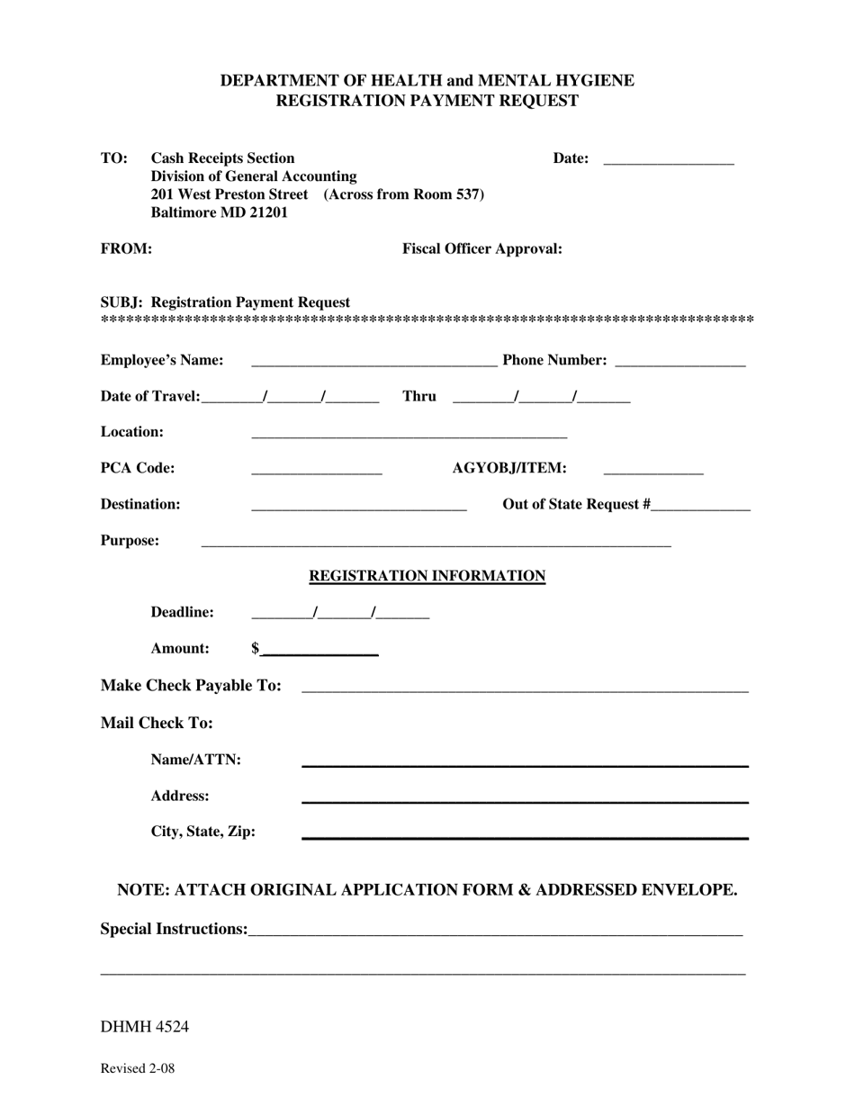 Form DHMH4524 Registration Payment Request - Maryland, Page 1