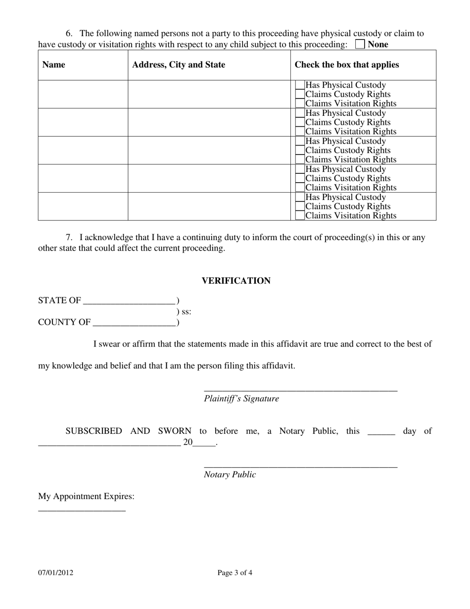 Uniform Child Custody Jurisdiction and Enforcement Act (Uccjea) Affidavit - Kansas, Page 3