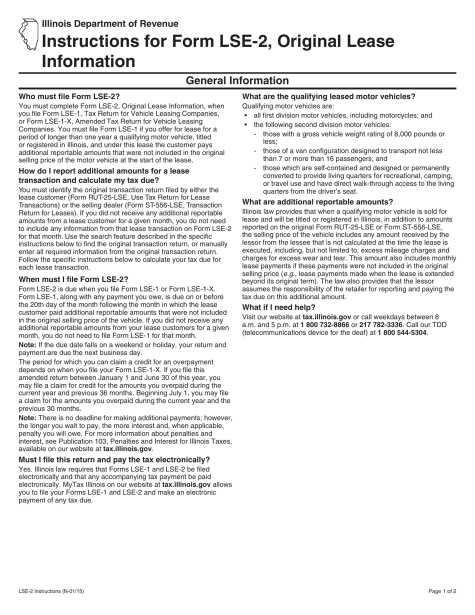 Instructions for Form LSE-2, RUT-25-LSE, ST-556-LSE Original Lease Information - Illinois, Page 1