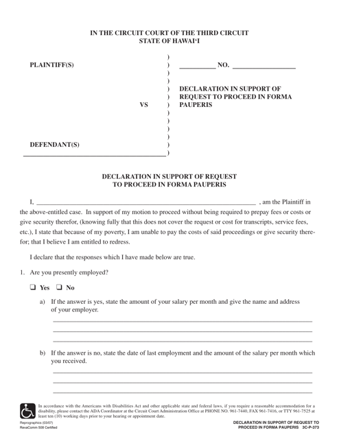 Form 3C-P-373 Declaration in Support of Request to Proceed in Forma Pauperis - Hawaii