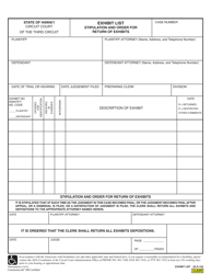 Document preview: Form 3C-P-150 Exhibit List - Stipulation and Order for Return of Exhibits - Hawaii