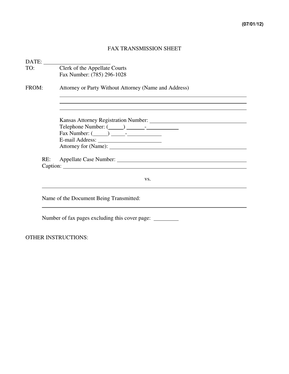Fax Transmission Sheet - Kansas, Page 1
