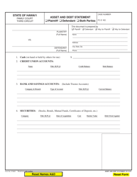 Form 3F-P-272 Asset and Debt Statement (Plaintiff, Defendant or Both Parties) - Hawaii