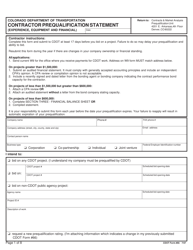 Document preview: CDOT Form 66 Contractor Prequalification Statement (Experience, Equipment and Financial) - Colorado