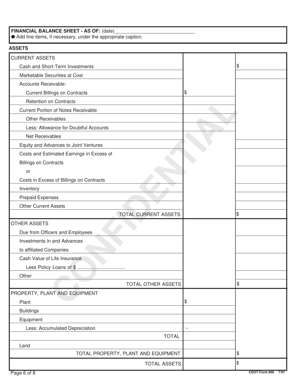 CDOT Form 66 Contractor Prequalification Statement (Experience, Equipment and Financial) - Colorado, Page 6