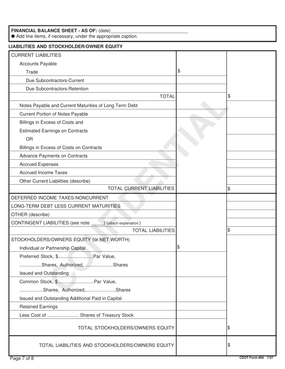 CDOT Form 66 Contractor Prequalification Statement (Experience, Equipment and Financial) - Colorado, Page 7