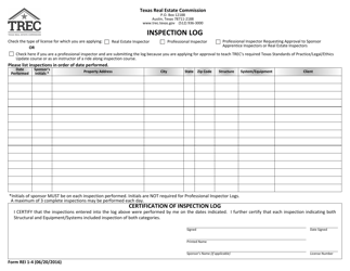 Document preview: Form REI1-4 Inspection Log - Texas