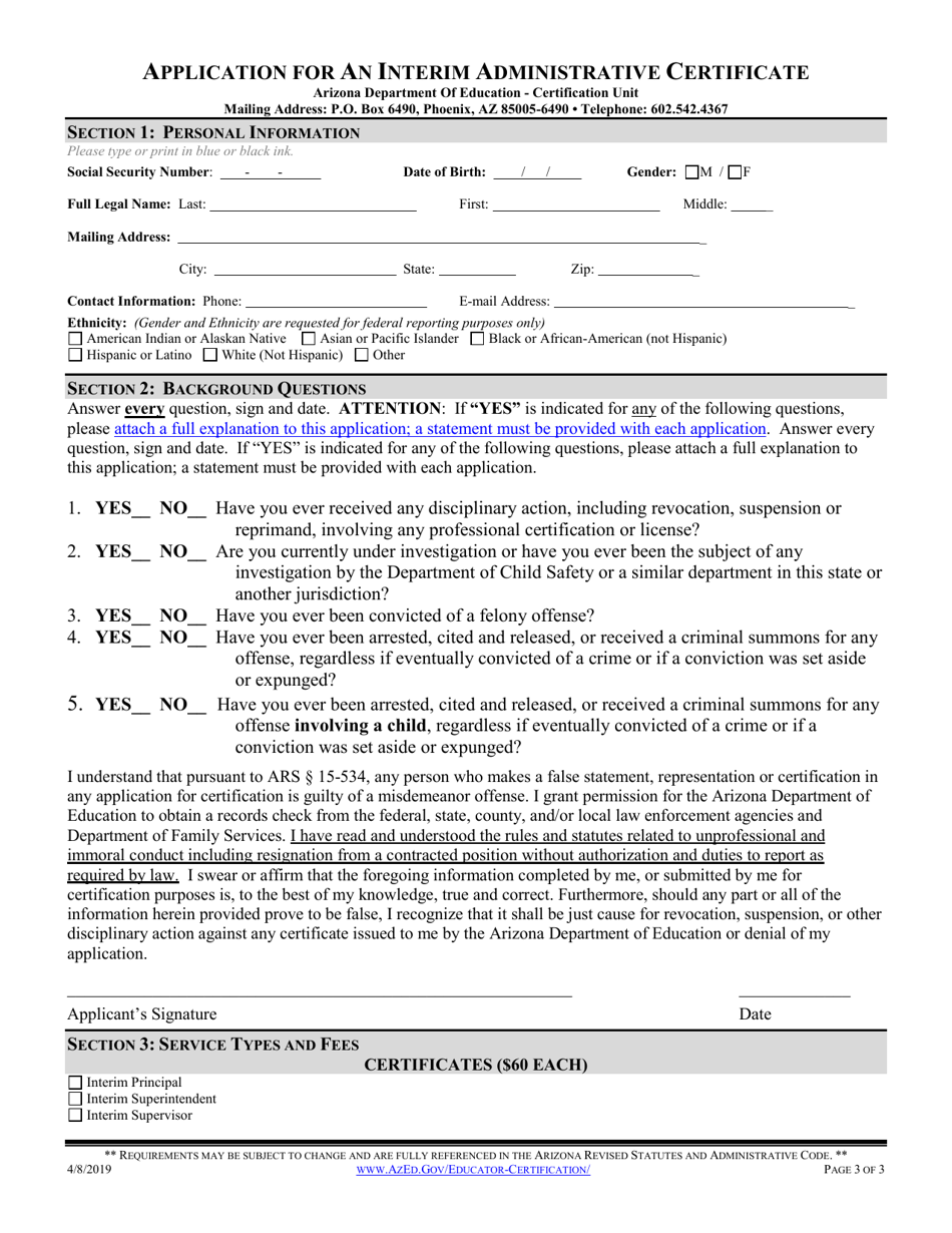 Application for an Interim Administrative Certificate - Arizona, Page 3