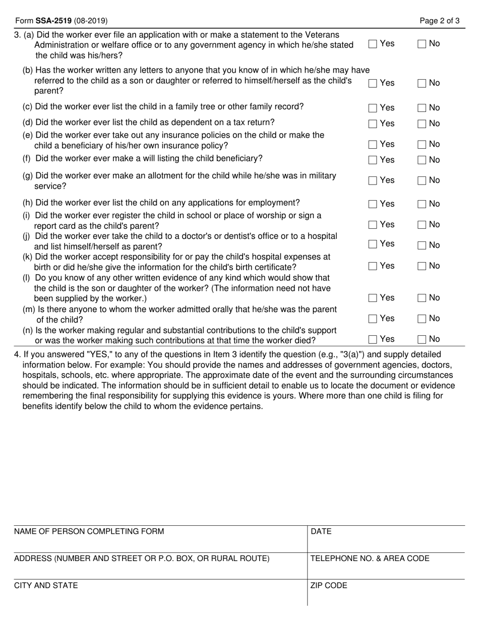 Form SSA-2519 Child Relationship Statement, Page 2