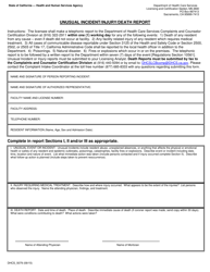 Document preview: Form DHCS_5079 Unusual Incident/Injury/Death Report - California