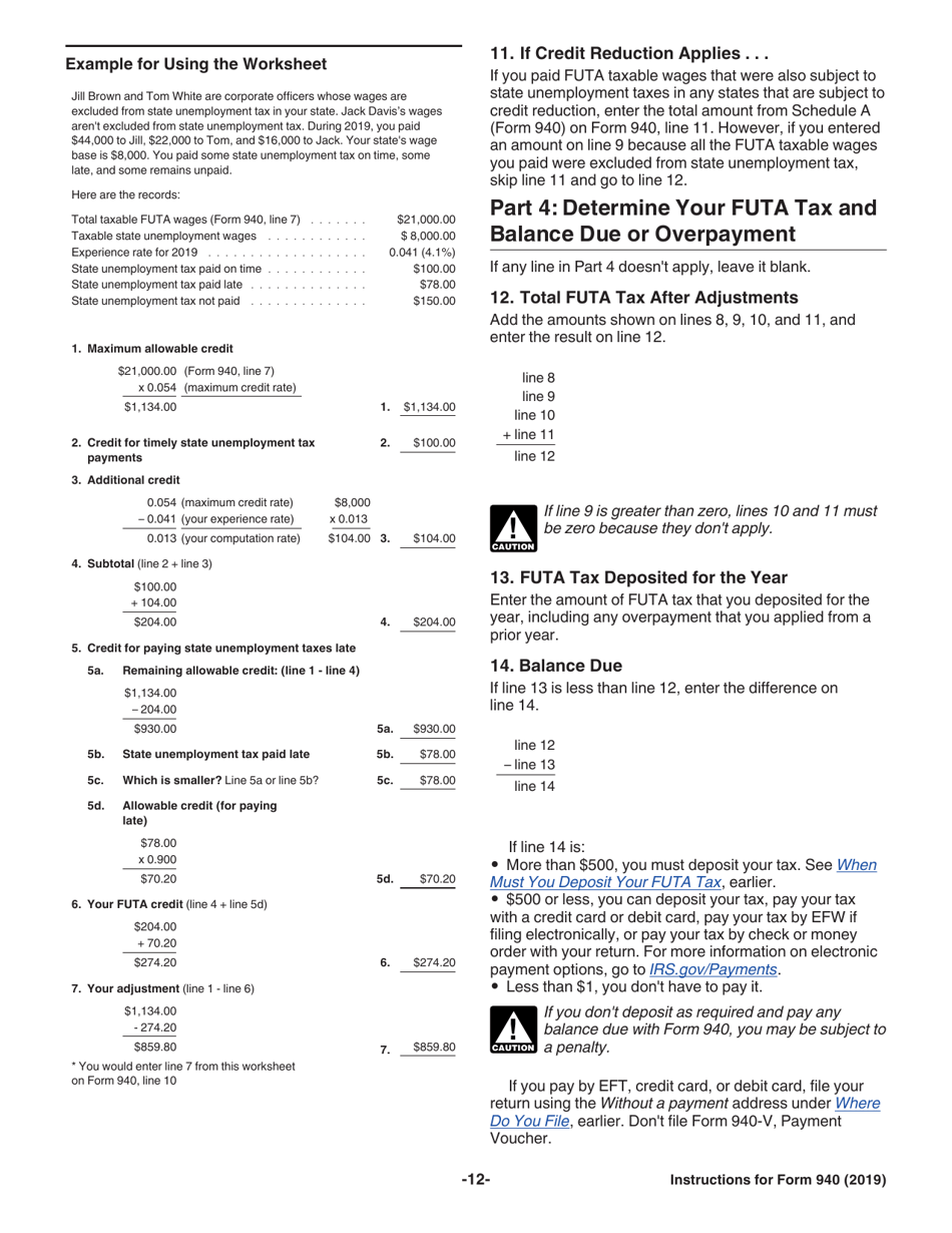 Instructions for IRS Form 940 Employers Annual Federal Unemployment (Futa) Tax Return, Page 12