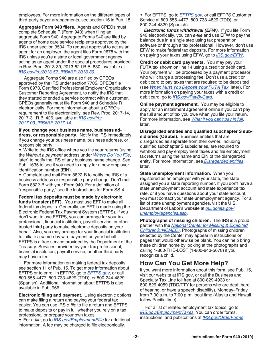 Instructions for IRS Form 940 Employers Annual Federal Unemployment (Futa) Tax Return, Page 2