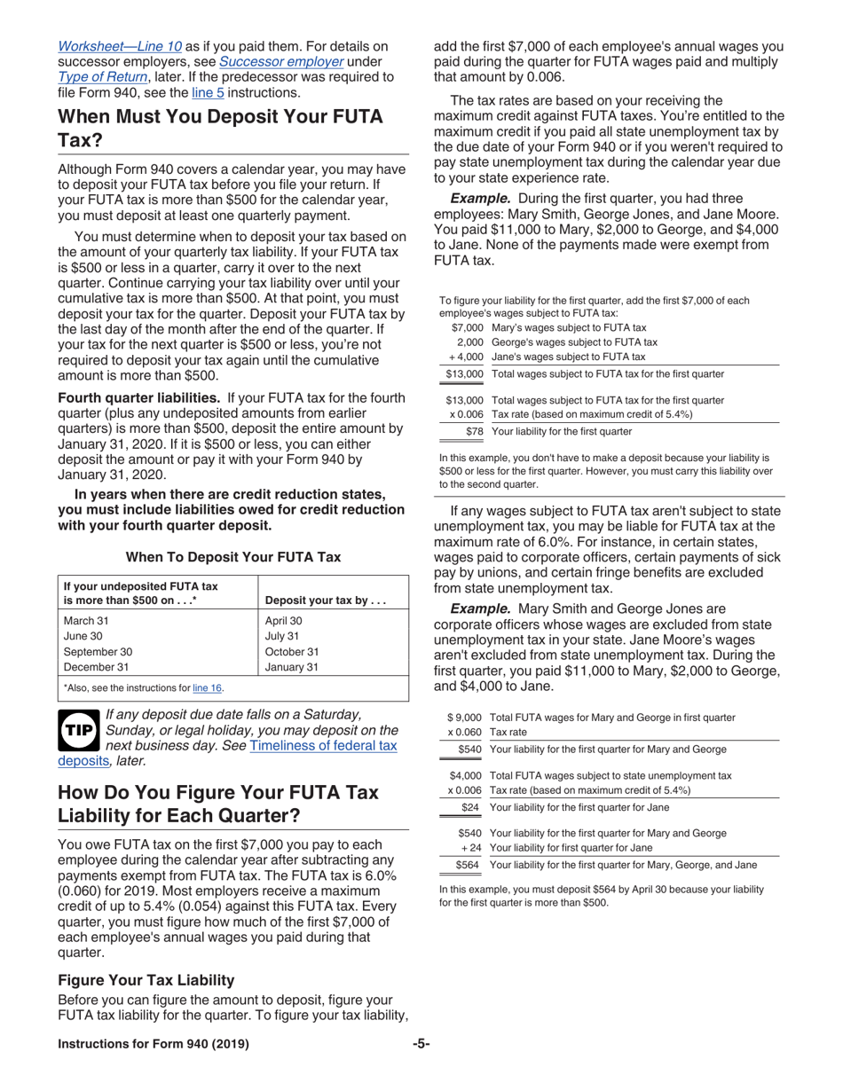 Instructions for IRS Form 940 Employers Annual Federal Unemployment (Futa) Tax Return, Page 5