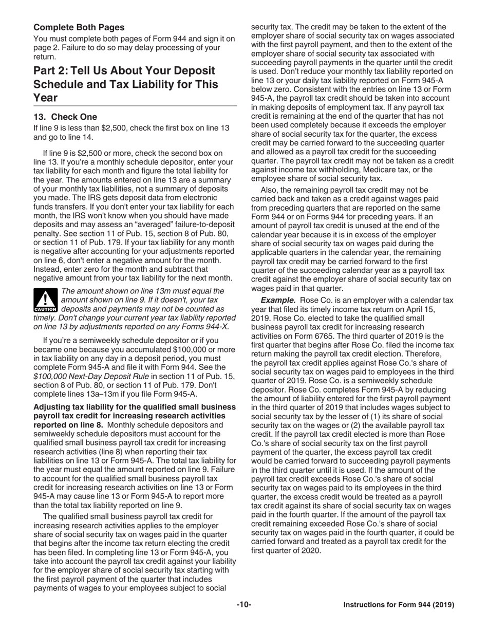Instructions for IRS Form 944 Employers Annual Federal Tax Return, Page 10