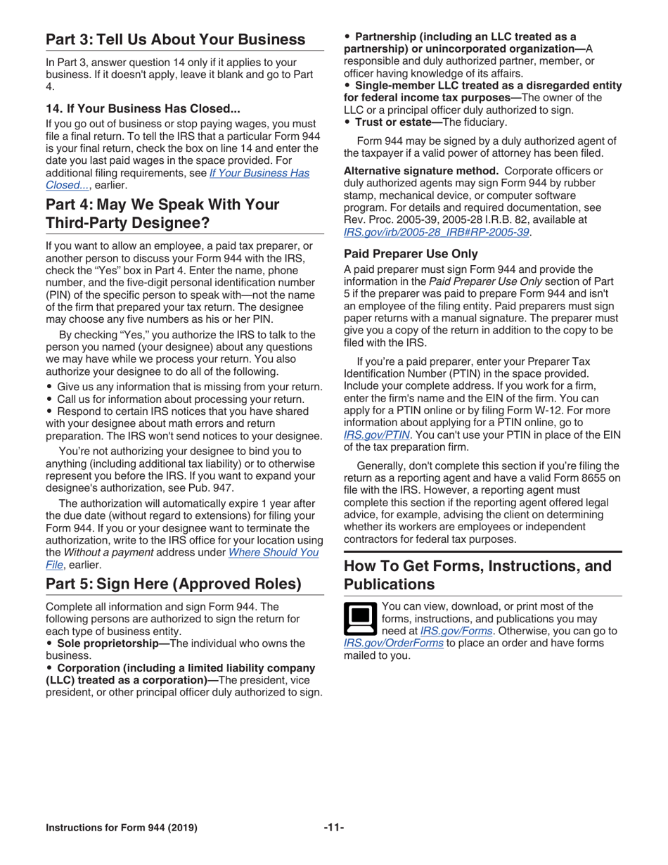 Instructions for IRS Form 944 Employers Annual Federal Tax Return, Page 11