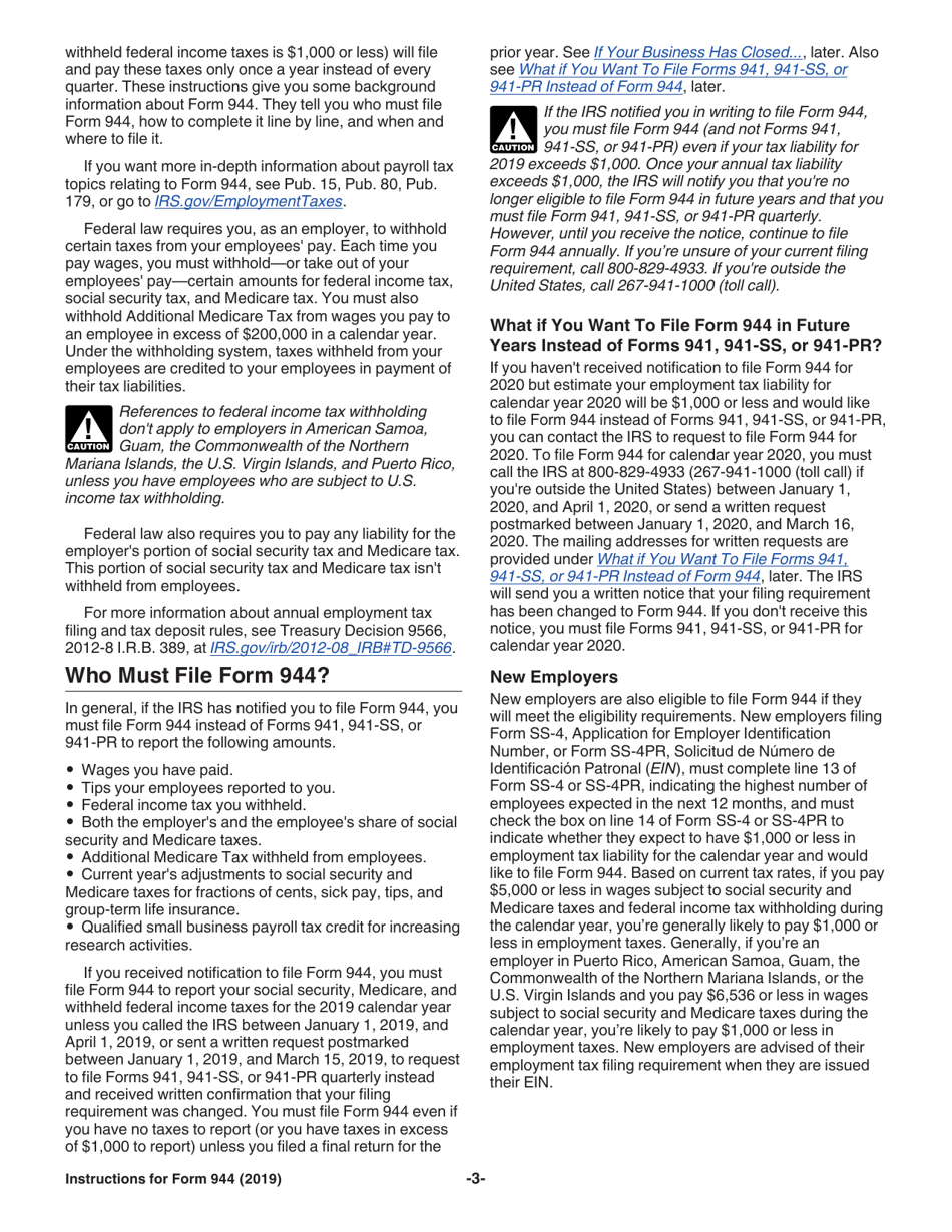 Instructions for IRS Form 944 Employers Annual Federal Tax Return, Page 3