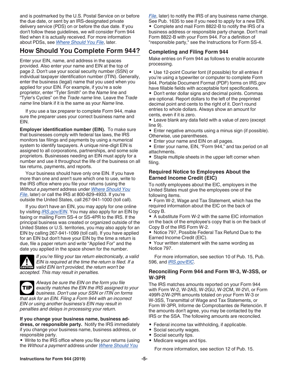 Instructions for IRS Form 944 Employers Annual Federal Tax Return, Page 5