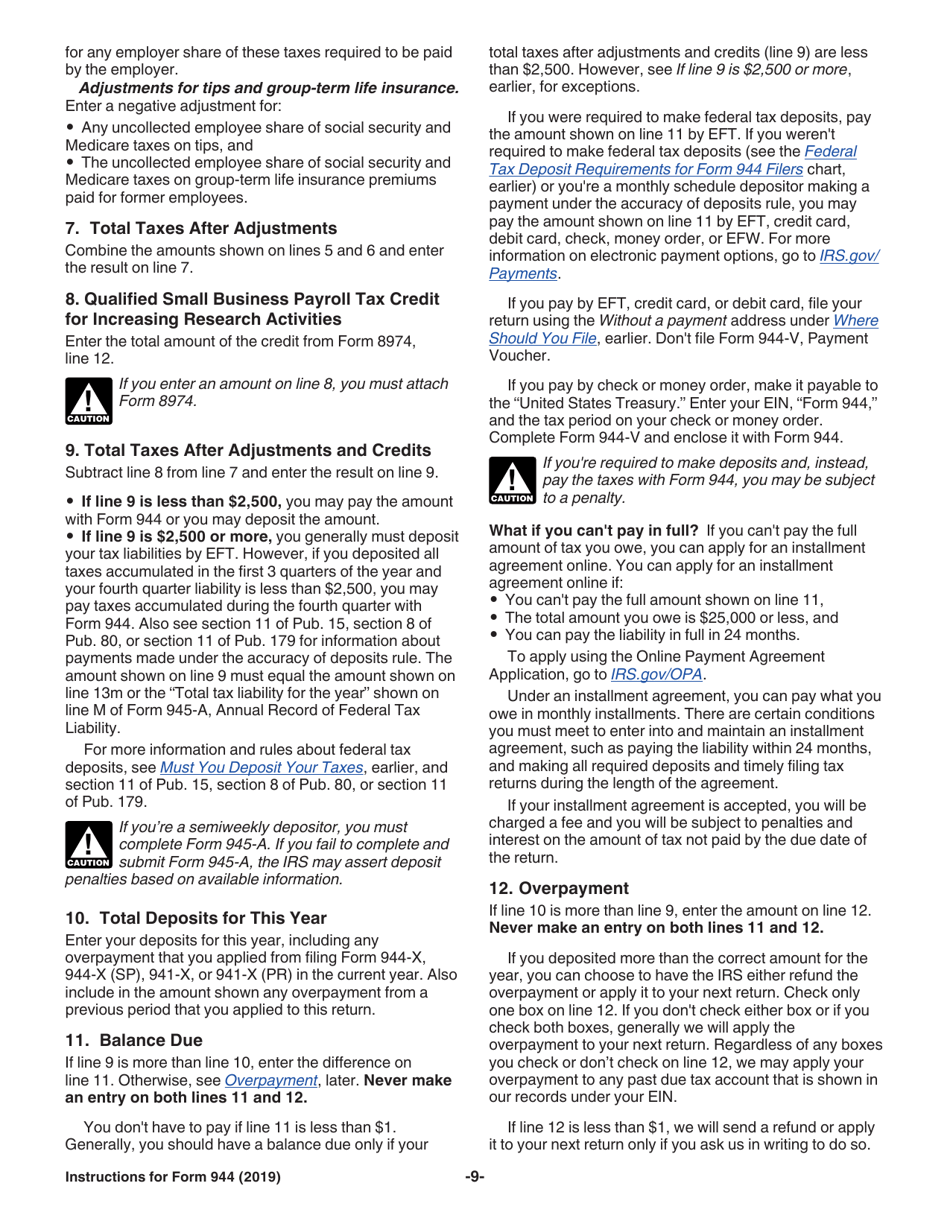 Instructions for IRS Form 944 Employers Annual Federal Tax Return, Page 9