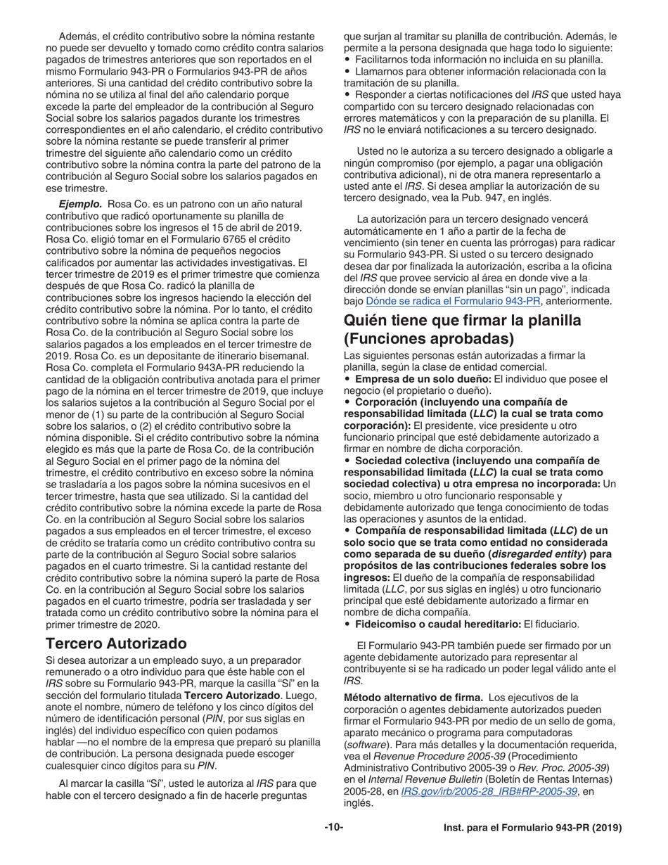Instrucciones para IRS Formulario 943-PR Planilla Para La Declaracion Anual De La Contribucion Federal Del Patrono De Empleados Agricolas (Puerto Rican Spanish), Page 10