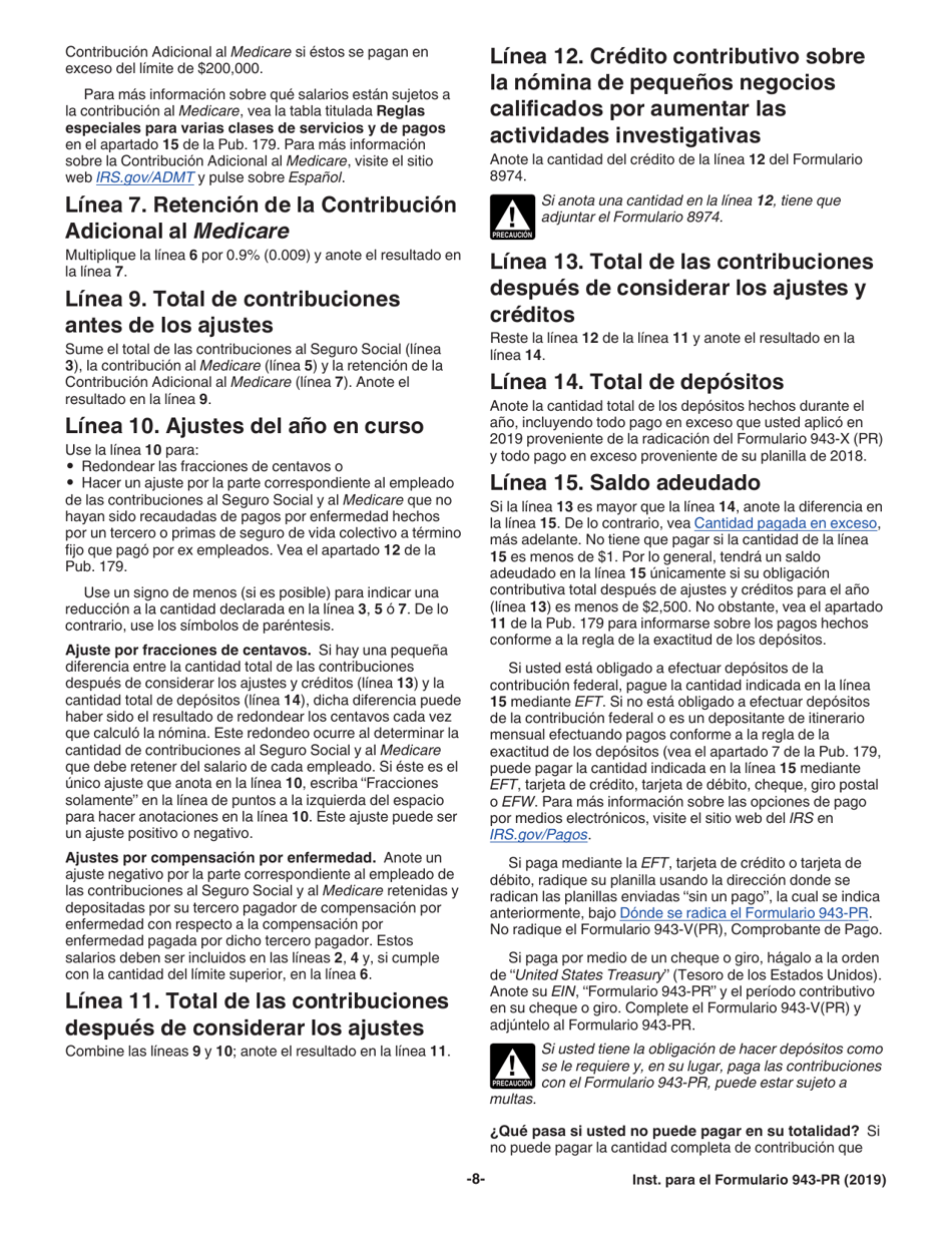 Instrucciones para IRS Formulario 943-PR Planilla Para La Declaracion Anual De La Contribucion Federal Del Patrono De Empleados Agricolas (Puerto Rican Spanish), Page 8