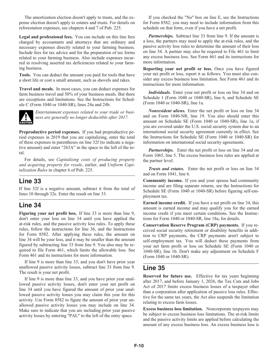 Instructions for IRS Form 1040, 1040-SR Schedule F Profit or Loss From Farming, Page 10
